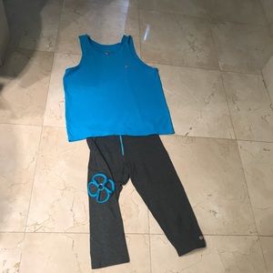 Workout set, open flower on one leg, top matching